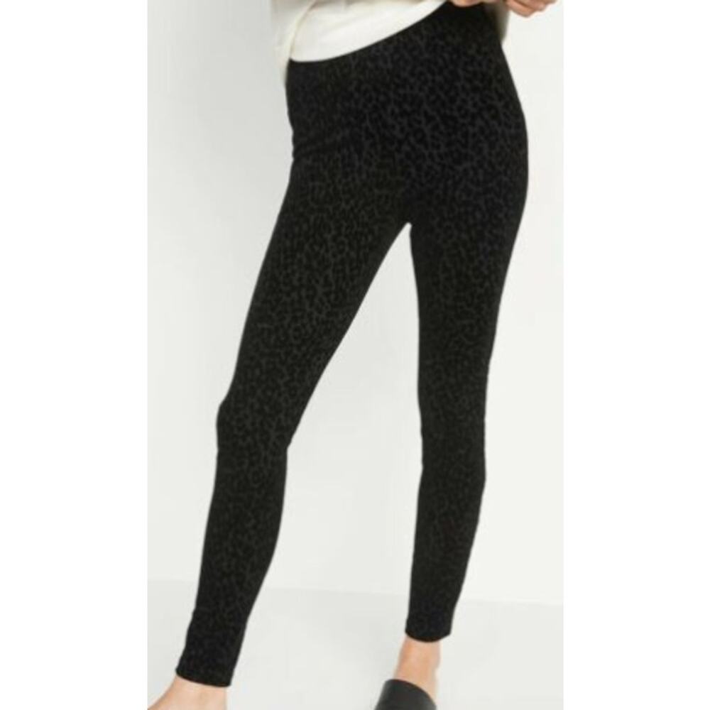 Old Navy Womens Black Stevie High Rise Leopard Print Pants NEW XS Petite